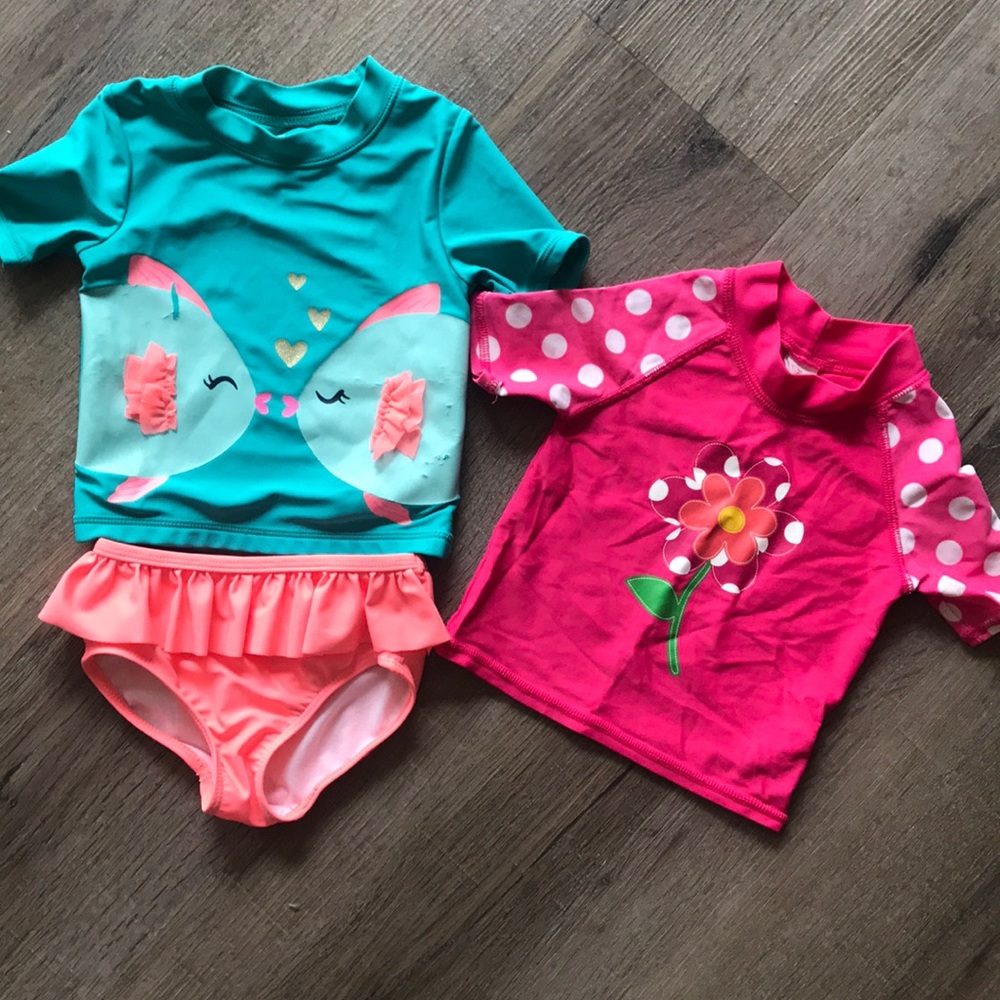 18 month girl swimsuits. Rash guards and bottoms